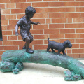 outdoor garden decoration metal life size bronze boy and dog statue